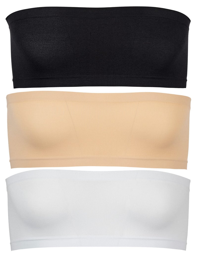 Popular Girls Strapless Bandeau Bra - Seamless Girls Training Bras for Teens. Sports Tube Top Bra 8-14 Age. 3 Pack Nude, Black, White - Image 1